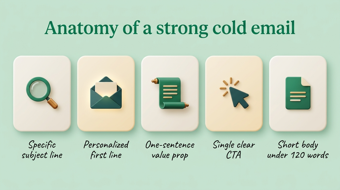 Infographic of the five building blocks of a strong cold email