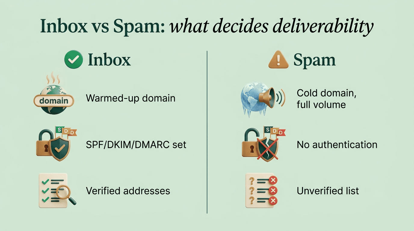 Comparison of factors that send cold email to the inbox versus the spam folder