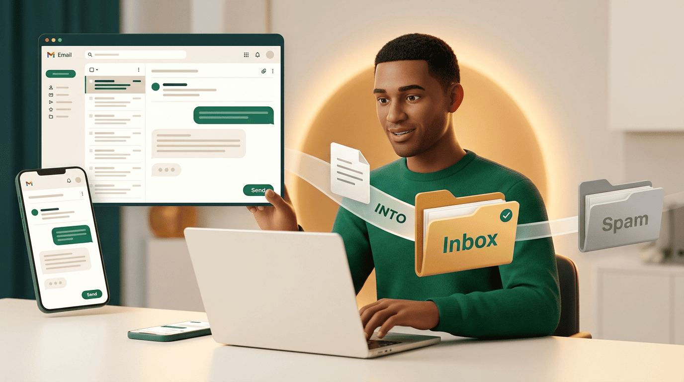A professional sends a well-written email that reaches the inbox while the spam folder stays empty