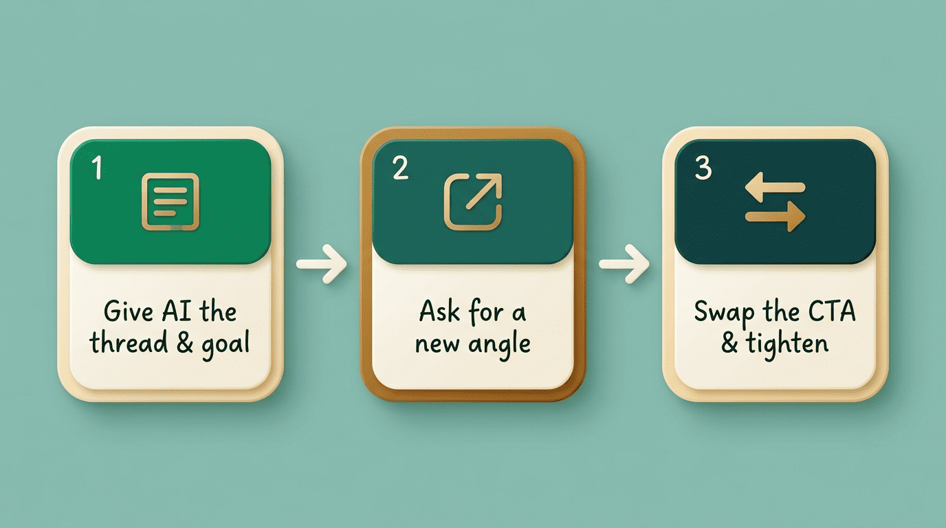 Three-step workflow for writing a follow-up email with AI
