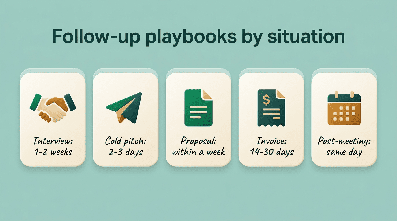 Follow-up playbooks by situation with recommended timing for each