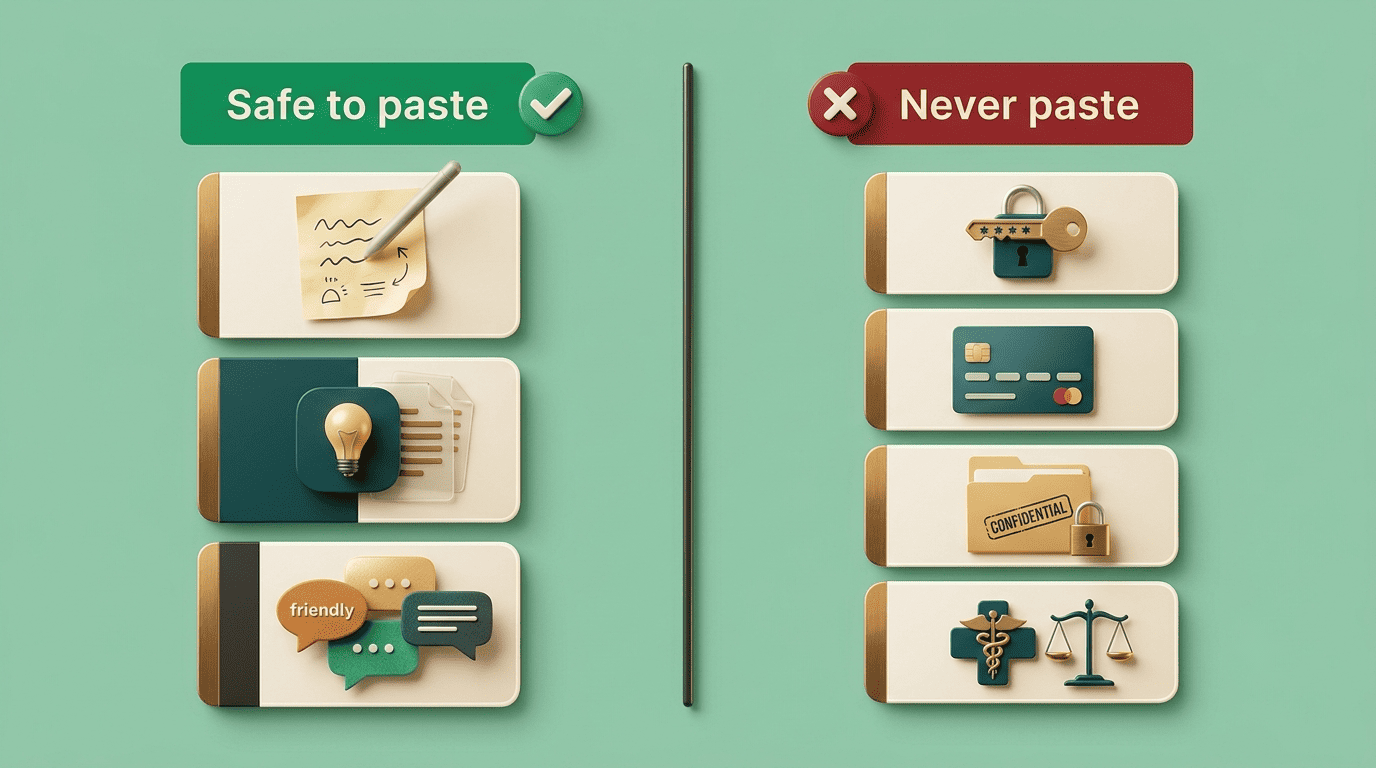 What is safe to paste into a free AI email tool versus what to never paste