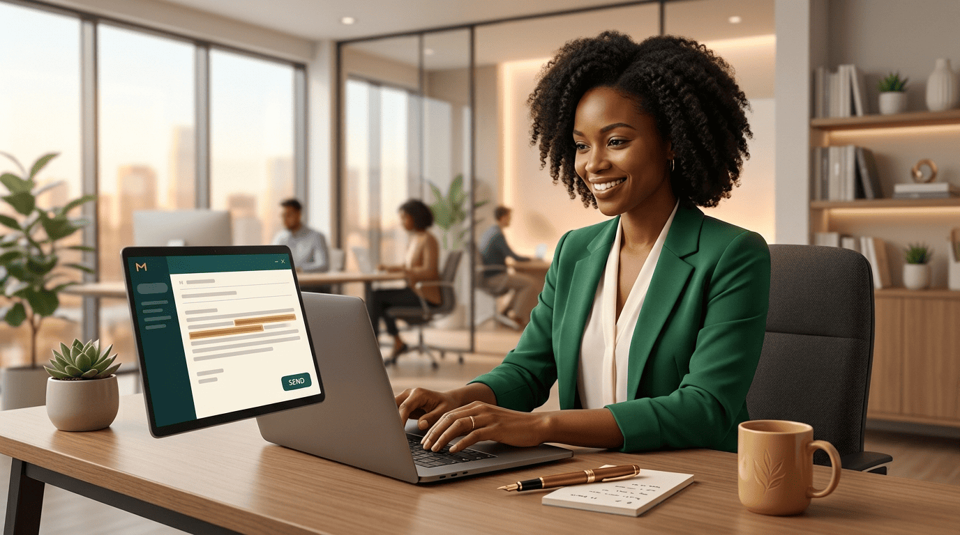 A professional personalizing a free AI-generated email draft before sending it