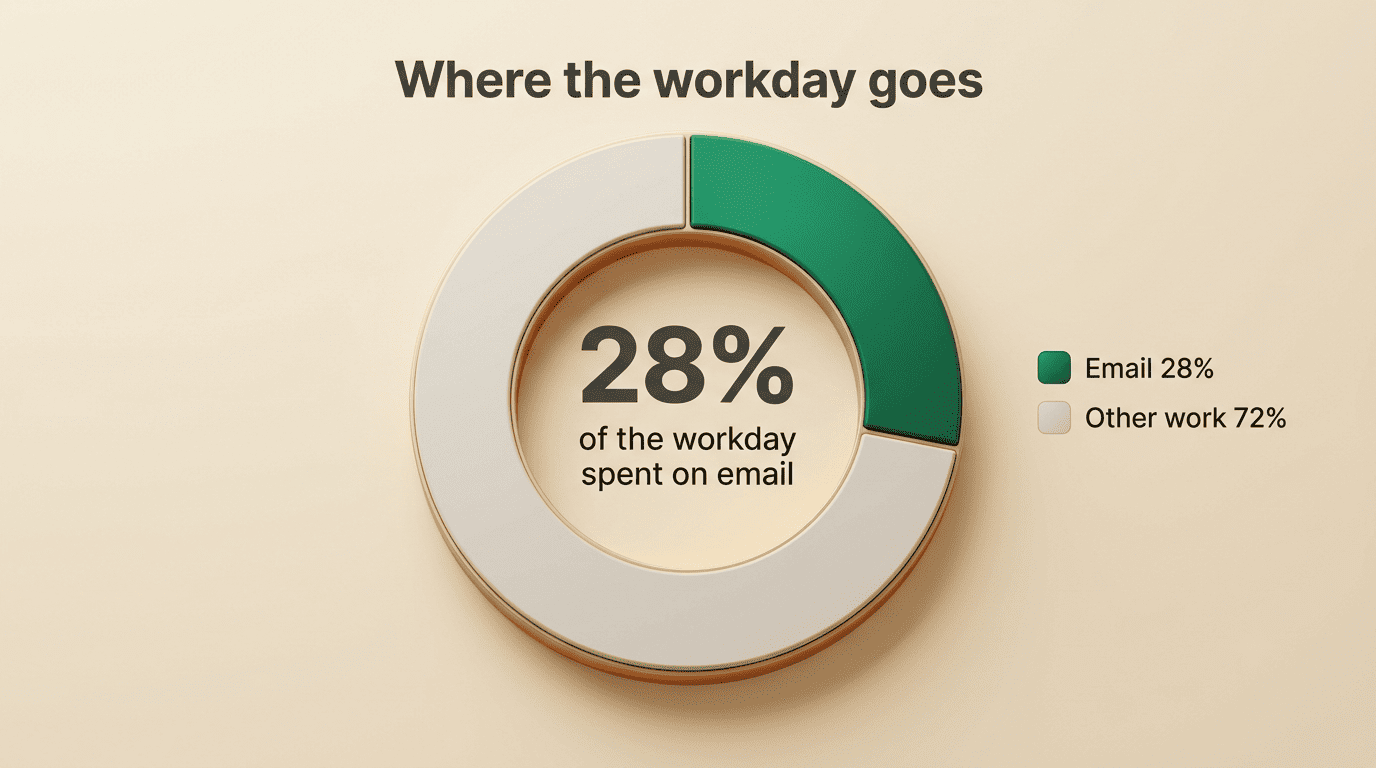 Donut chart showing 28 percent of the workday is spent on email